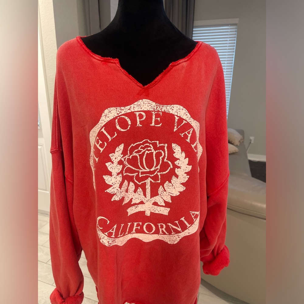 Free People Red Antelope Valley Sweatshirt Sz Large - Picture 2 of 8